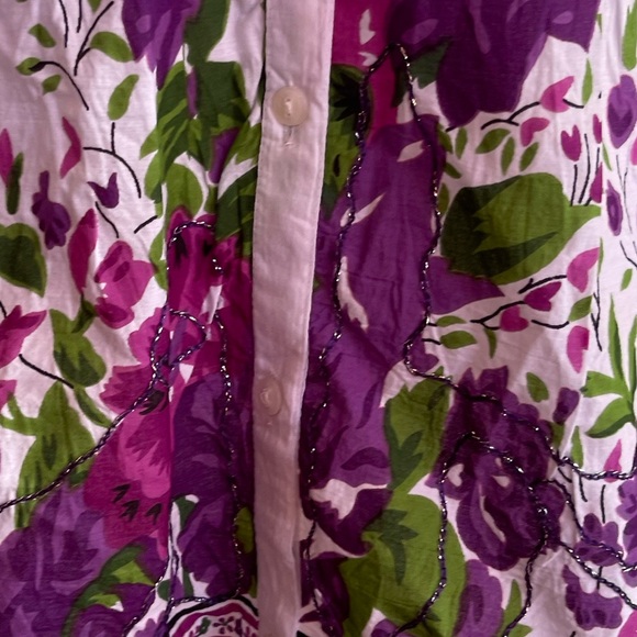 ASHA Violet Flowers Button Front Tunic Top, Dress or Swim Suit Cover EU-42 US-12 - Picture 12 of 13